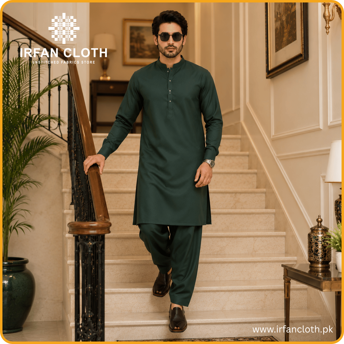 Dark Green Italian Boski – Premium Mardana Suit Fabric for Gents Shalwar Kameez-For Summer & Winter