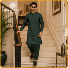 Dark Green Italian Boski – Premium Mardana Suit Fabric for Gents Shalwar Kameez-For Summer & Winter