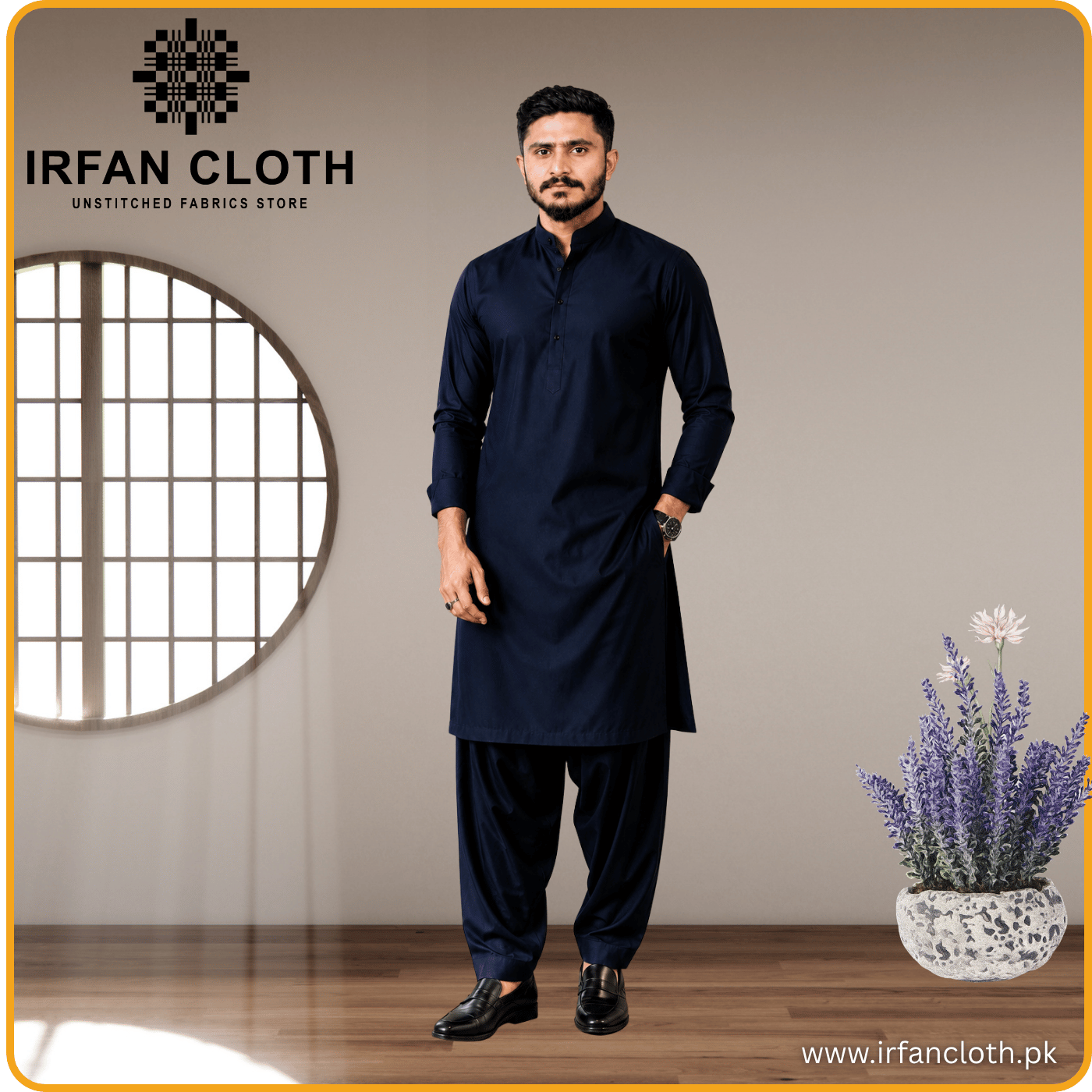 NAVY BLUE Italian Boski – Premium Mardana Suit Fabric for Gents Shalwar Kameez-For Summer & Winter