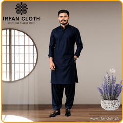 NAVY BLUE Italian Boski – Premium Mardana Suit Fabric for Gents Shalwar Kameez-For Summer & Winter