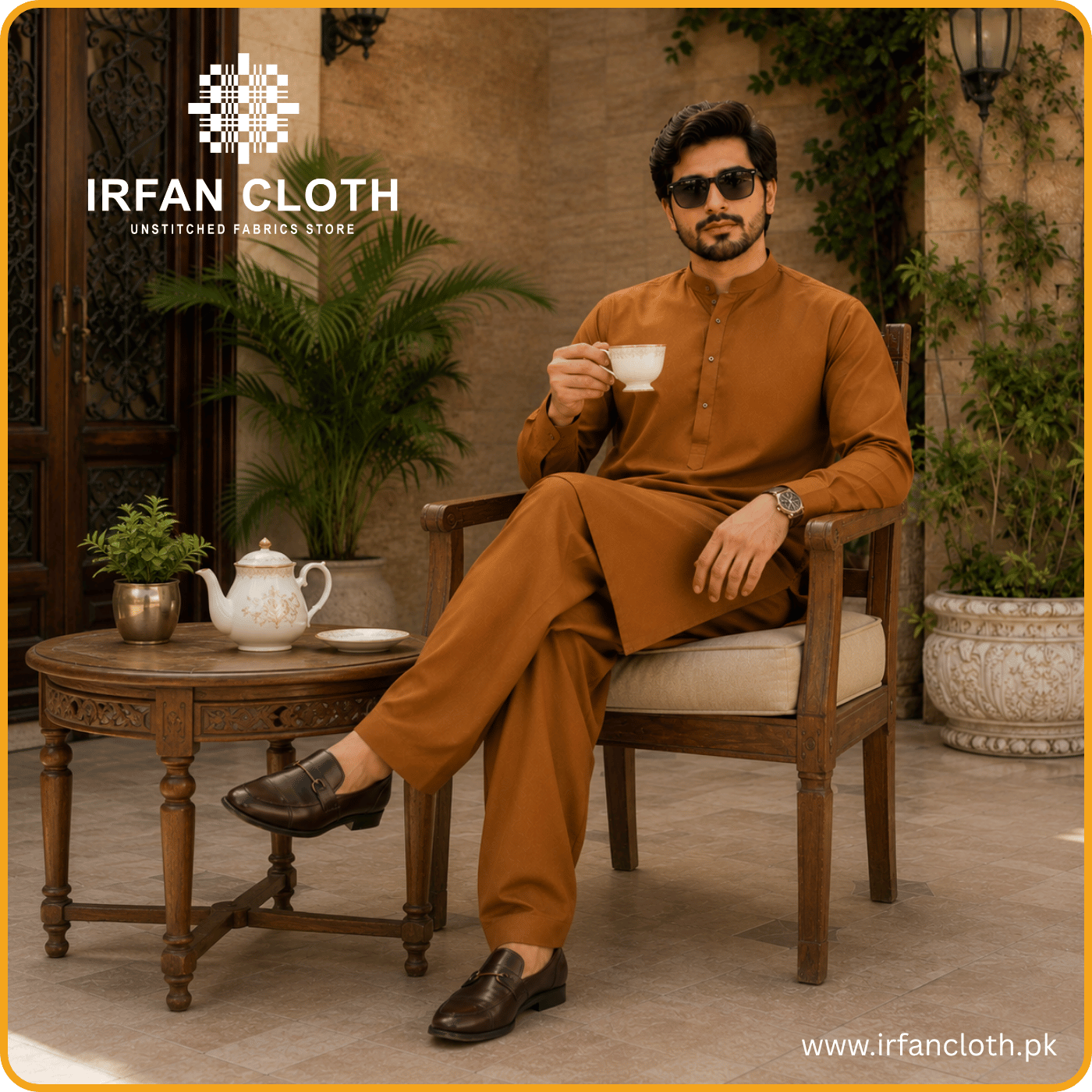 Light Brown Italian Boski – Premium Mardana Suit Fabric for Gents Shalwar Kameez-For Summer & Winter
