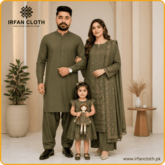 Dark Mehndi Italian Boski – Premium Mardana Suit Fabric for Gents Shalwar Kameez-For Summer & Winter