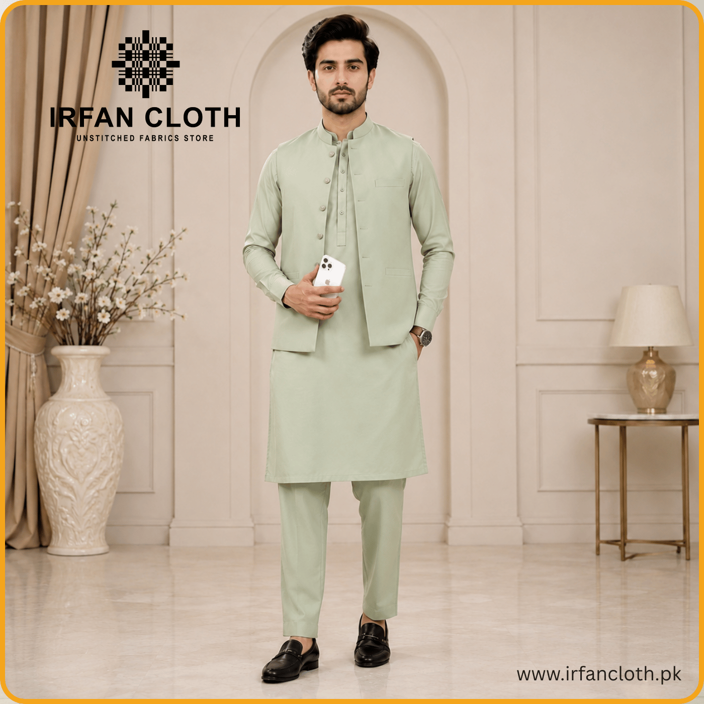 PISTA GREEN Italian Boski – Premium Mardana Suit Fabric for Gents Shalwar Kameez-For Summer & Winter